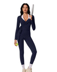 Tie Front Wrap Tops Leggings Outfits - Long Sleeve
