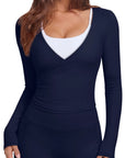 Tie Front Wrap Tops Leggings Outfits - Long Sleeve