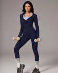 Tie Front Wrap Tops Leggings Outfits - Long Sleeve