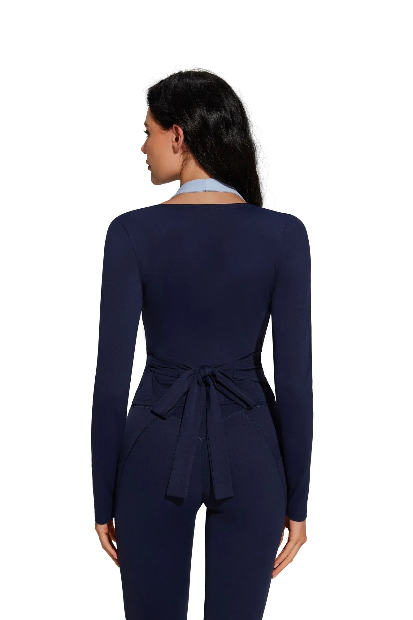 Tie Front Wrap Tops Leggings Outfits - Long Sleeve