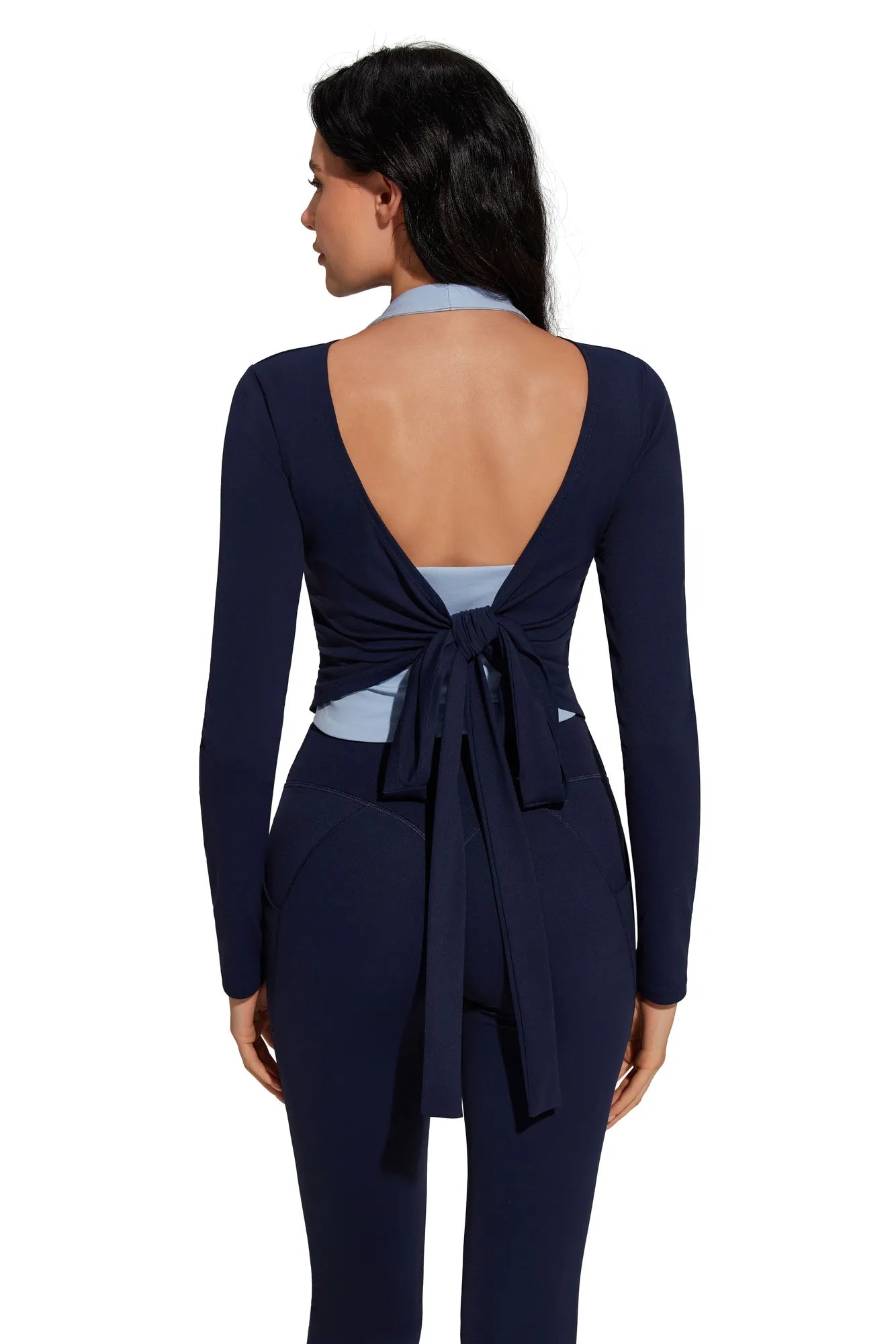 Tie Front Wrap Tops Leggings Outfits - Long Sleeve