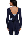 Tie Front Wrap Tops Leggings Outfits - Long Sleeve