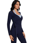 Tie Front Wrap Tops Leggings Outfits - Long Sleeve