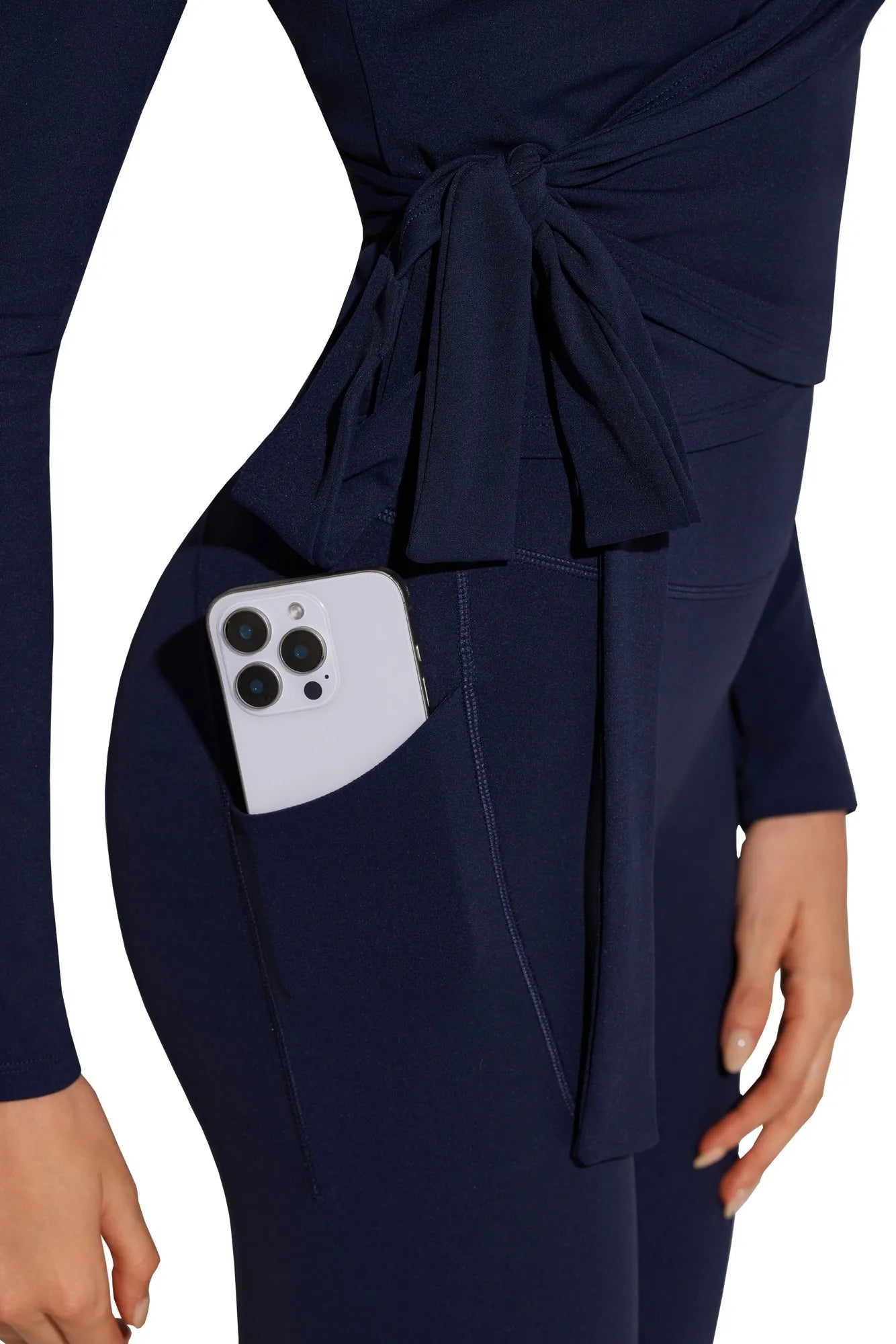 Tie Front Wrap Tops Leggings Outfits - Long Sleeve