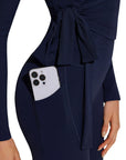 Tie Front Wrap Tops Leggings Outfits - Long Sleeve