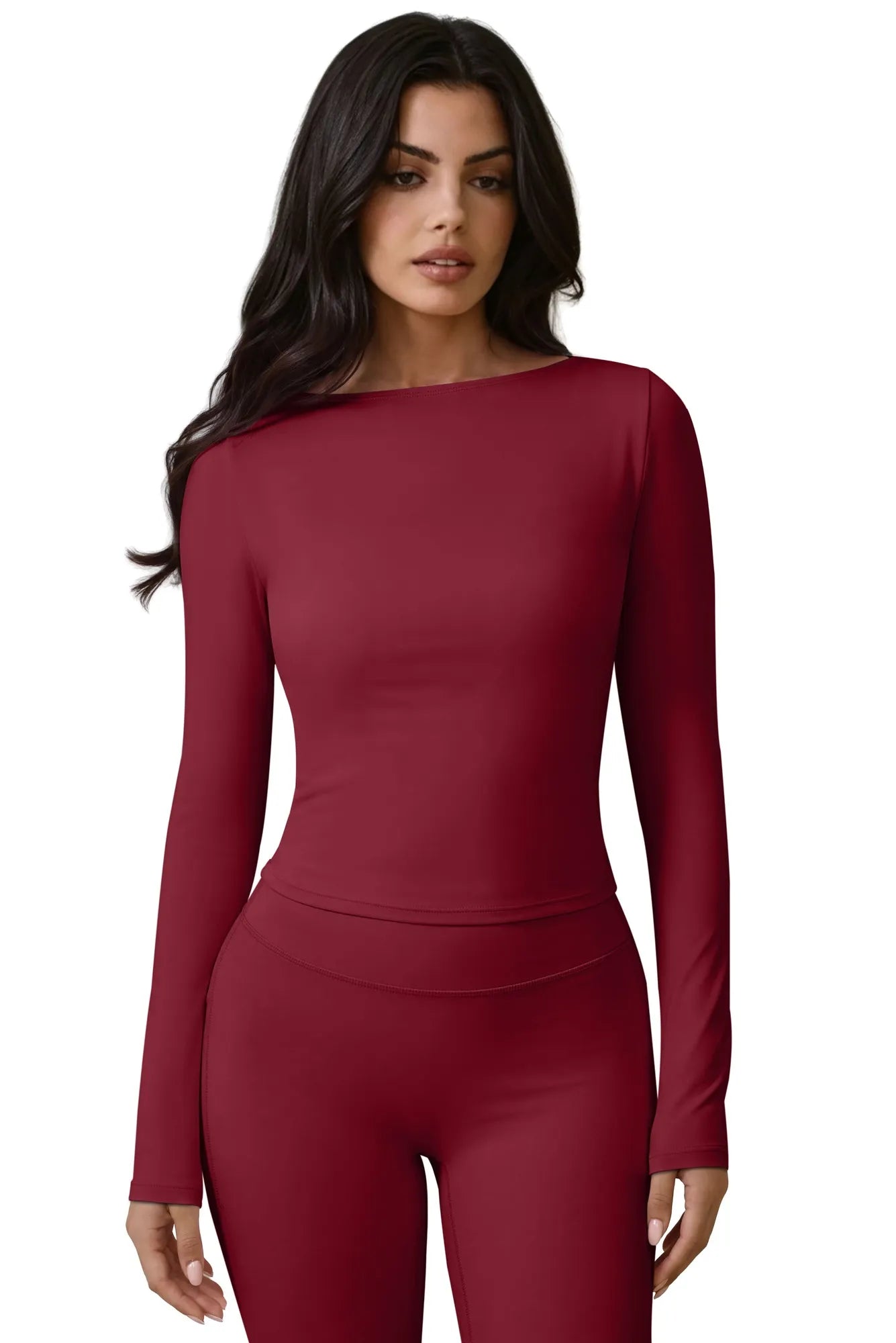 Tie Front Wrap Tops Leggings Outfits - Long Sleeve