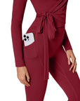 Tie Front Wrap Tops Leggings Outfits - Long Sleeve