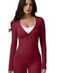 Tie Front Wrap Tops Leggings Outfits - Long Sleeve