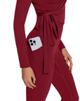 Tie Front Wrap Tops Leggings Outfits - Long Sleeve