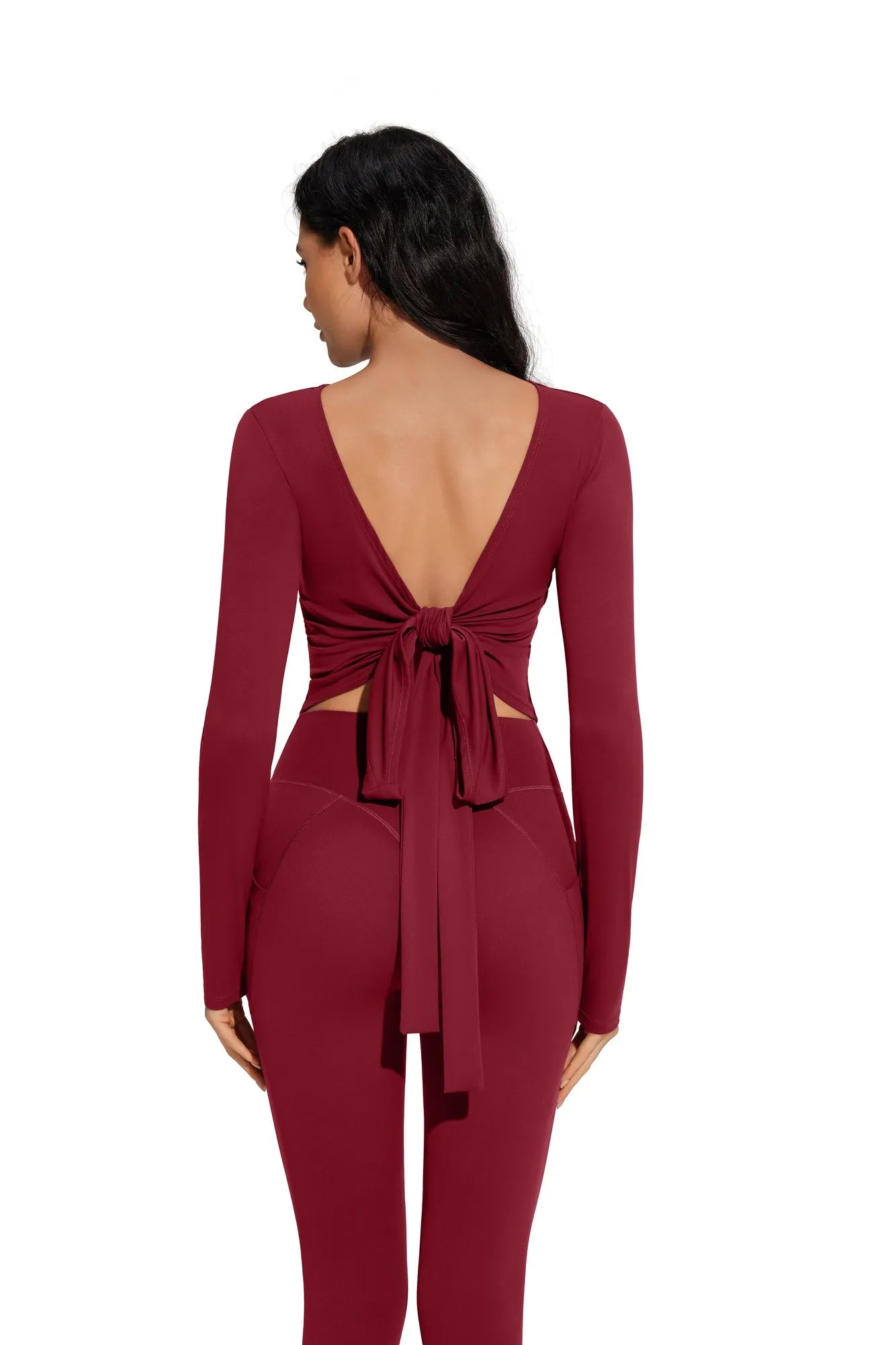 Tie Front Wrap Tops Leggings Outfits - Long Sleeve