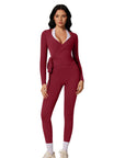 Tie Front Wrap Tops Leggings Outfits - Long Sleeve