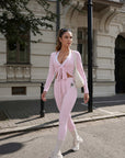 Tie Front Wrap Tops Leggings Outfits - Long Sleeve