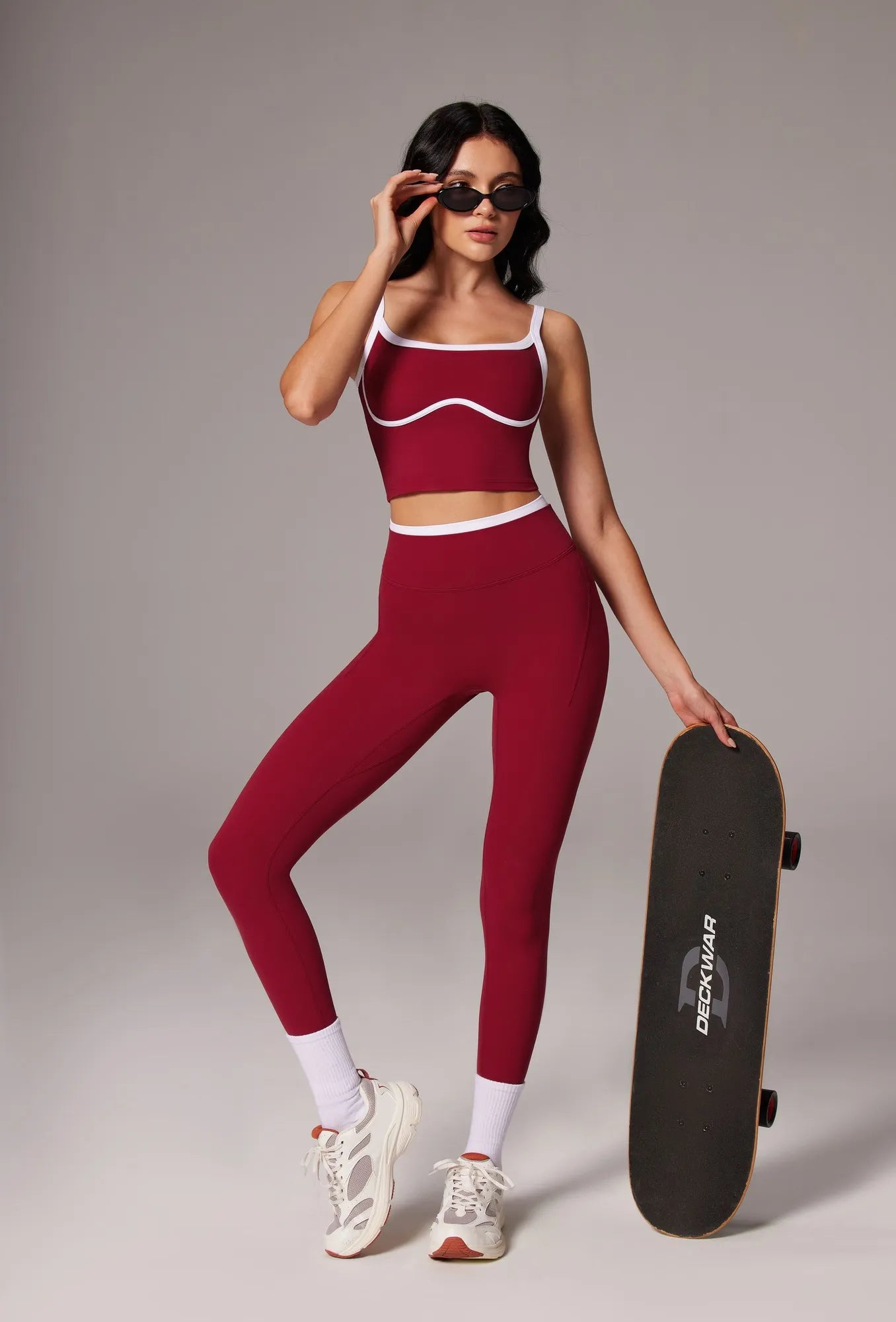 Color Block Layered Workout Sets-SUUKSESS-Wine-XS-SUUKSESS