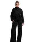 Cotton Mock Neck Sweatshirt Wide Pant Outfit
