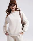 Cotton Mock Neck Sweatshirt Wide Pant Outfit