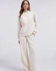 Cotton Mock Neck Sweatshirt Wide Pant Outfit