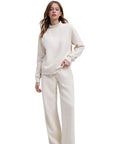 Cotton Mock Neck Sweatshirt Wide Pant Outfit