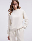 Cotton Mock Neck Sweatshirt Wide Pant Outfit