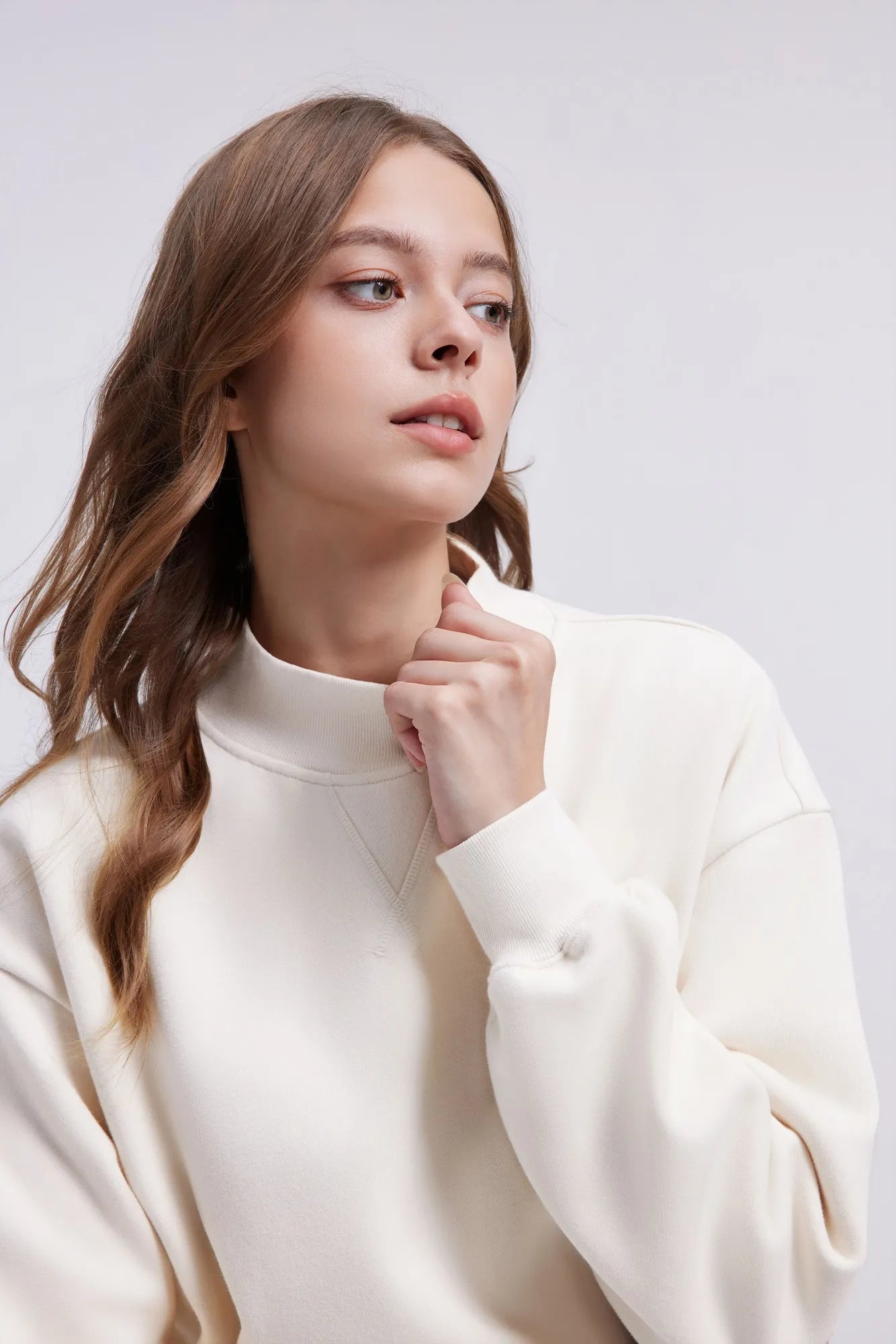 Cotton Mock Neck Sweatshirt Wide Pant Outfit