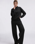 Cotton Mock Neck Sweatshirt Wide Pant Outfit