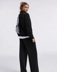 Cotton Mock Neck Sweatshirt Wide Pant Outfit