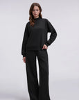 Cotton Mock Neck Sweatshirt Wide Pant Outfit