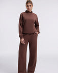 Cotton Mock Neck Sweatshirt Wide Pant Outfit