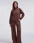 Cotton Mock Neck Sweatshirt Wide Pant Outfit
