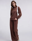Cotton Mock Neck Sweatshirt Wide Pant Outfit