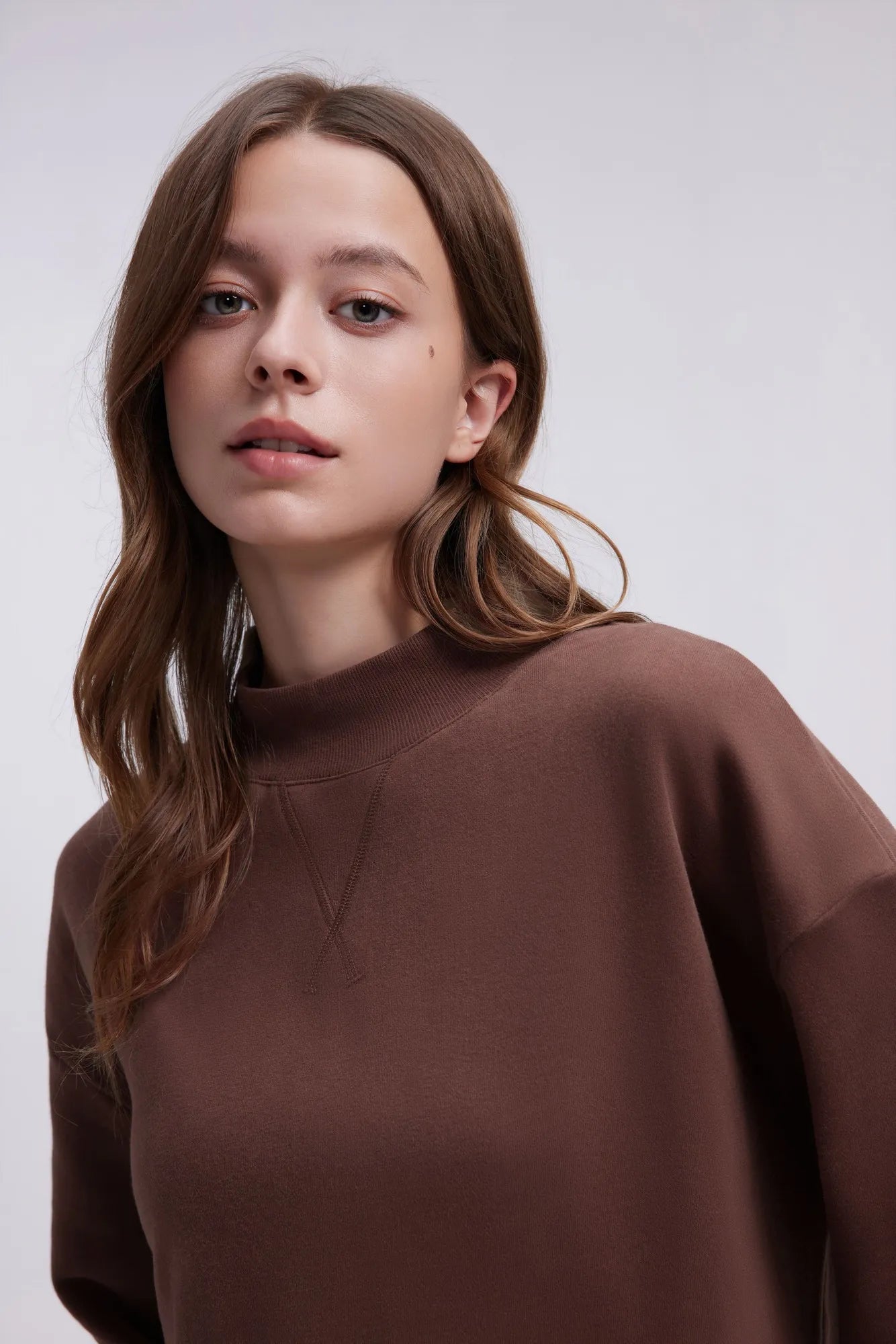 Cotton Mock Neck Sweatshirt Wide Pant Outfit