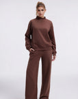 Cotton Mock Neck Sweatshirt Wide Pant Outfit