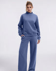 Cotton Mock Neck Sweatshirt Wide Pant Outfit
