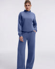 Cotton Mock Neck Sweatshirt Wide Pant Outfit