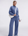Cotton Mock Neck Sweatshirt Wide Pant Outfit