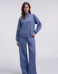 Cotton Mock Neck Sweatshirt Wide Pant Outfit