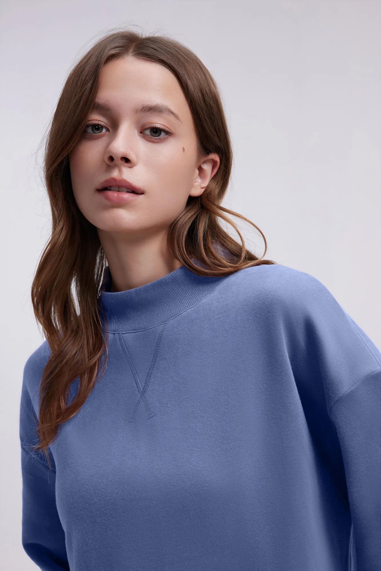 Cotton Mock Neck Sweatshirt Wide Pant Outfit