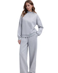Cotton Mock Neck Sweatshirt Wide Pant Outfit