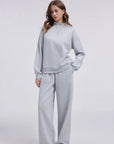 Cotton Mock Neck Sweatshirt Wide Pant Outfit