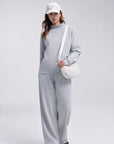 Cotton Mock Neck Sweatshirt Wide Pant Outfit