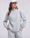 Cotton Mock Neck Sweatshirt Wide Pant Outfit
