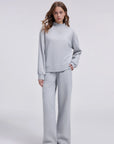 Cotton Mock Neck Sweatshirt Wide Pant Outfit