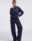 Cotton Mock Neck Sweatshirt Wide Pant Outfit
