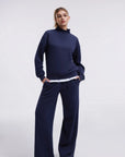 Cotton Mock Neck Sweatshirt Wide Pant Outfit