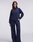 Cotton Mock Neck Sweatshirt Wide Pant Outfit