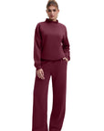 Cotton Mock Neck Sweatshirt Wide Pant Outfit