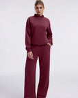 Cotton Mock Neck Sweatshirt Wide Pant Outfit