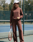 Cotton Mock Neck Sweatshirt Wide Pant Outfit