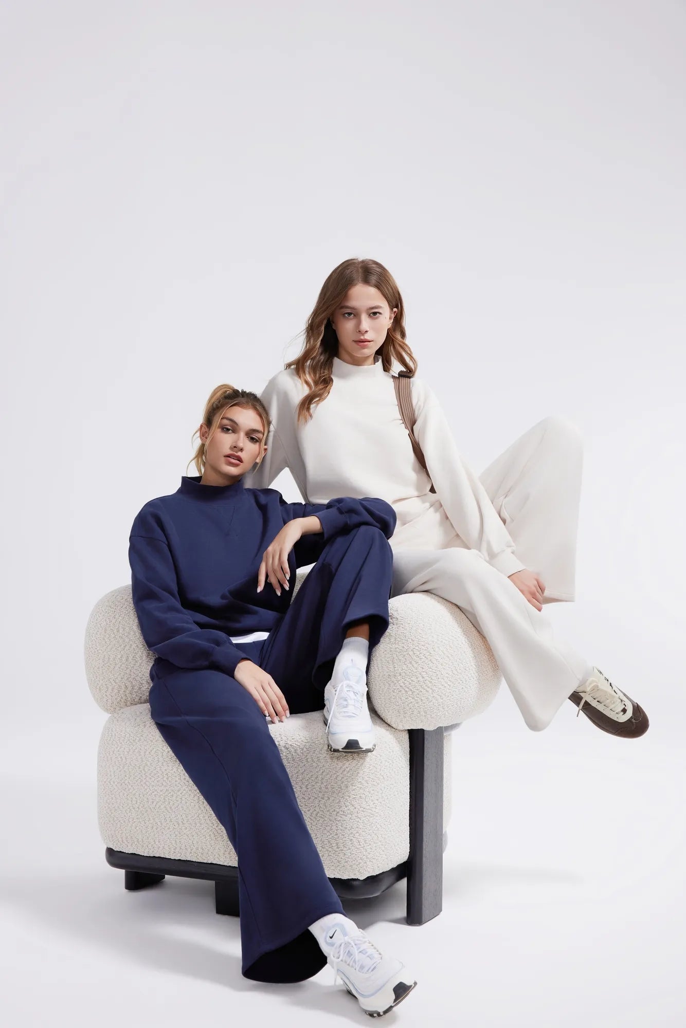 Cotton Mock Neck Sweatshirt Wide Pant Outfit