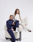 Cotton Mock Neck Sweatshirt Wide Pant Outfit