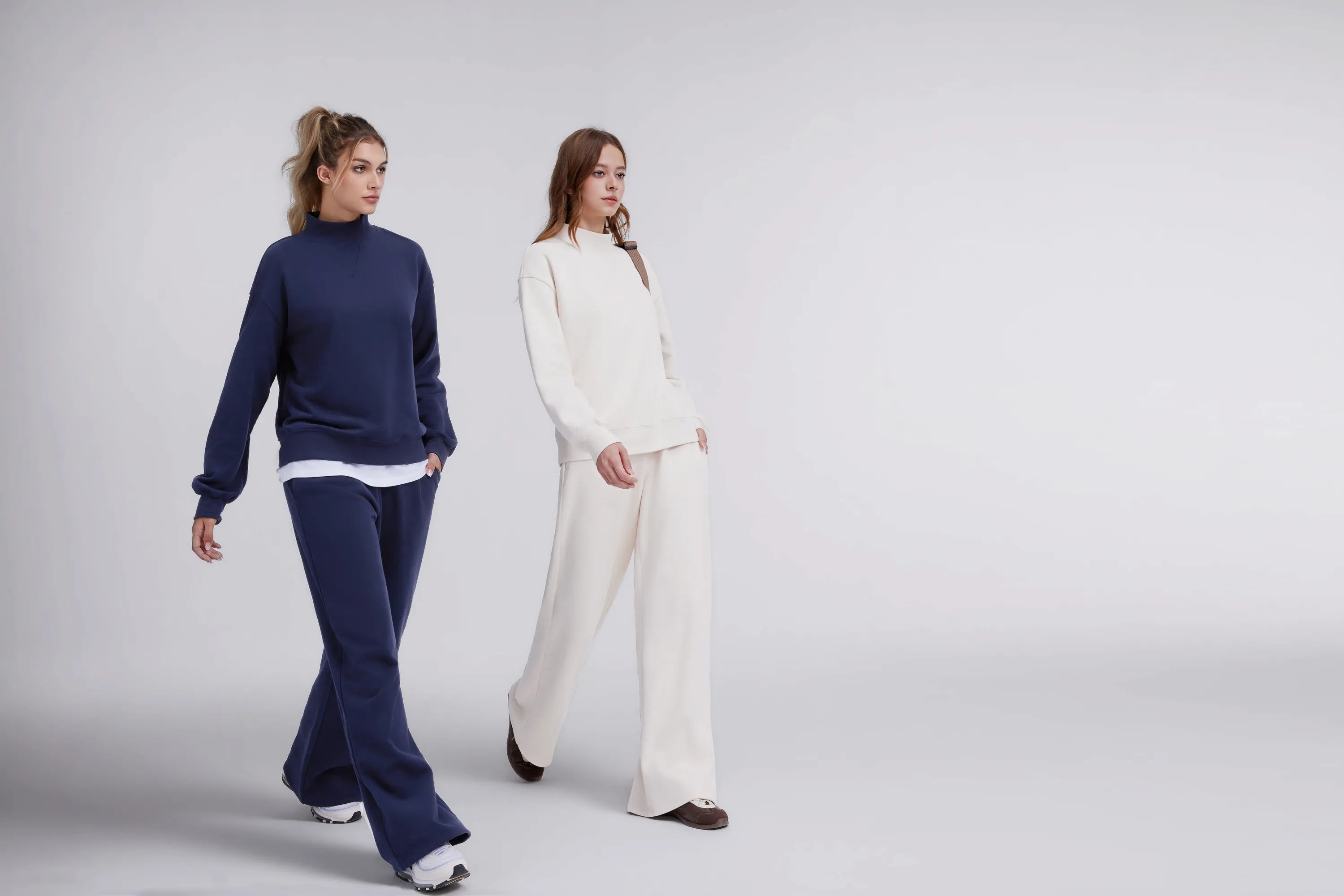 Cotton Mock Neck Sweatshirt Wide Pant Outfit